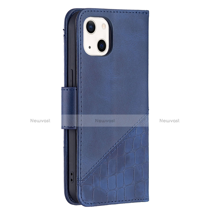 Leather Case Stands Fashionable Pattern Flip Cover L05 Holder for Apple iPhone 13 Mini Blue