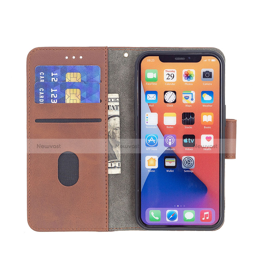 Leather Case Stands Fashionable Pattern Flip Cover L05 Holder for Apple iPhone 13 Mini Brown