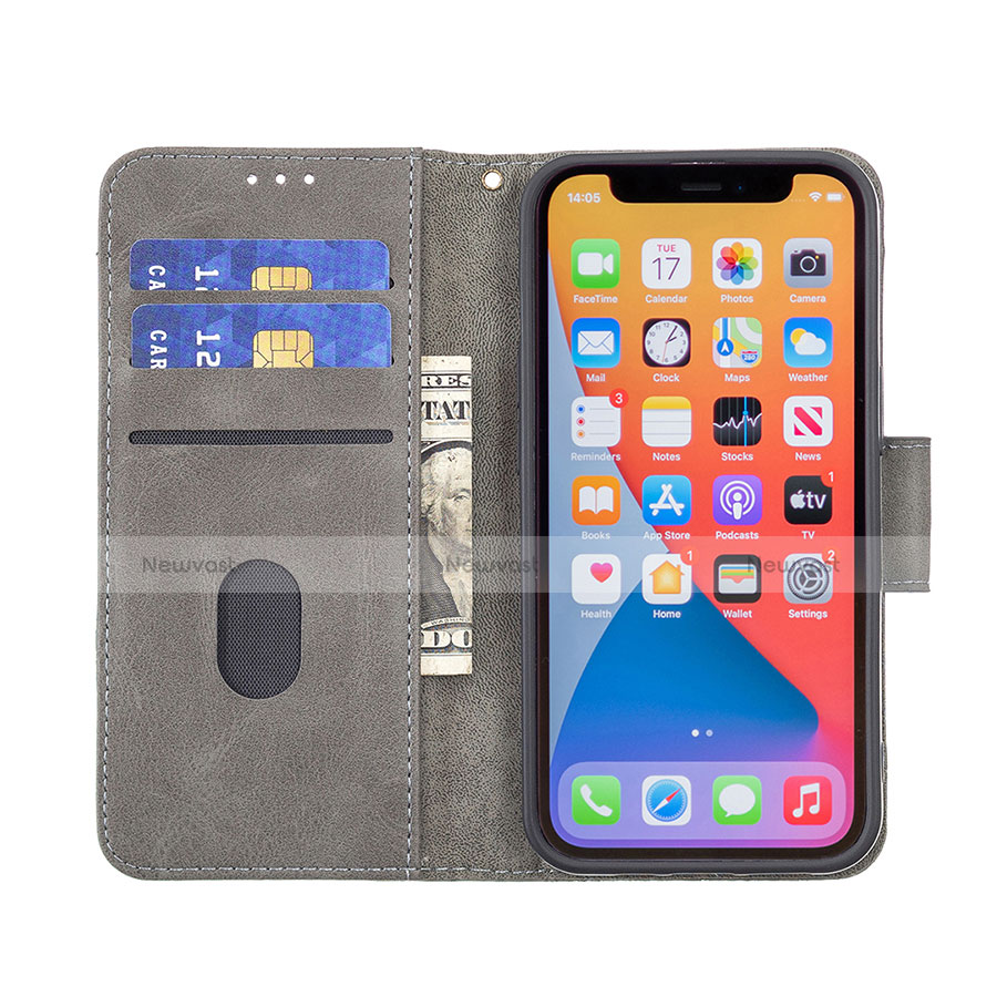 Leather Case Stands Fashionable Pattern Flip Cover L05 Holder for Apple iPhone 13 Pro Gray