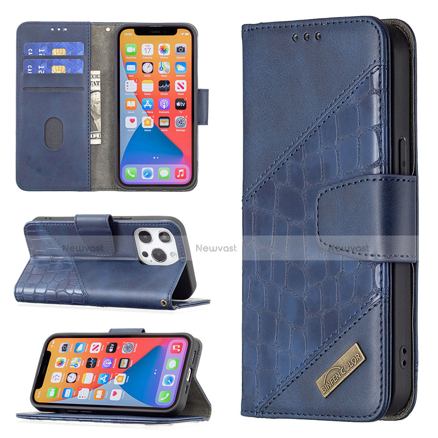 Leather Case Stands Fashionable Pattern Flip Cover L05 Holder for Apple iPhone 13 Pro Max Blue
