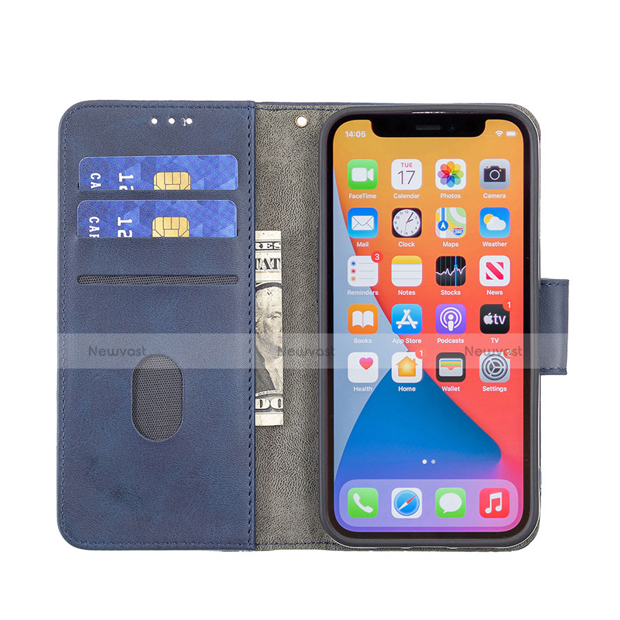 Leather Case Stands Fashionable Pattern Flip Cover L05 Holder for Apple iPhone 13 Pro Max Blue