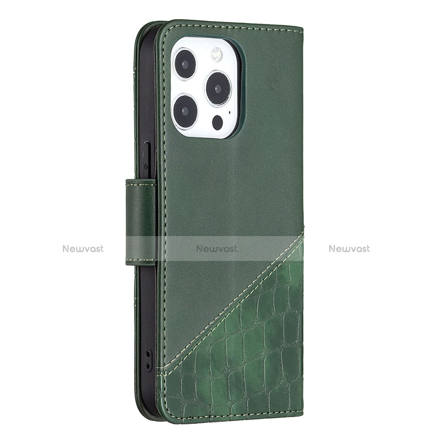 Leather Case Stands Fashionable Pattern Flip Cover L05 Holder for Apple iPhone 13 Pro Max Green