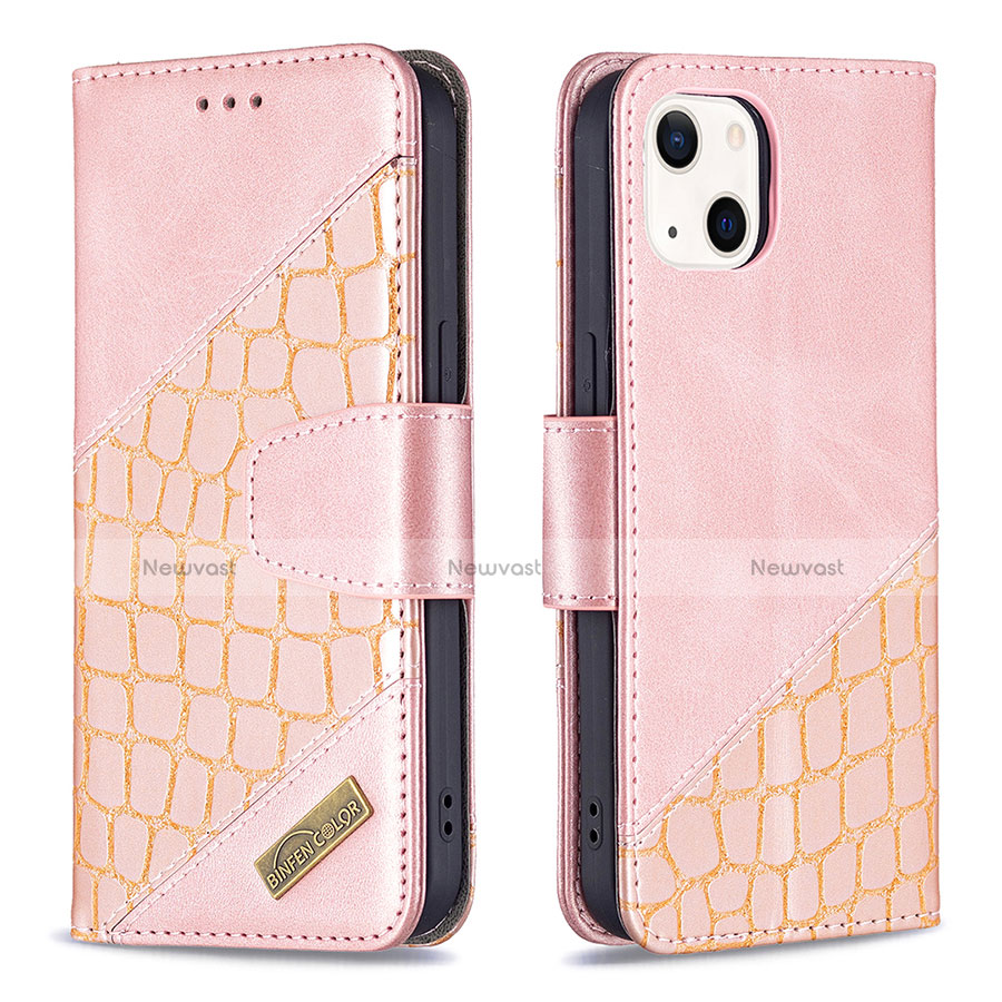 Leather Case Stands Fashionable Pattern Flip Cover L05 Holder for Apple iPhone 13 Rose Gold