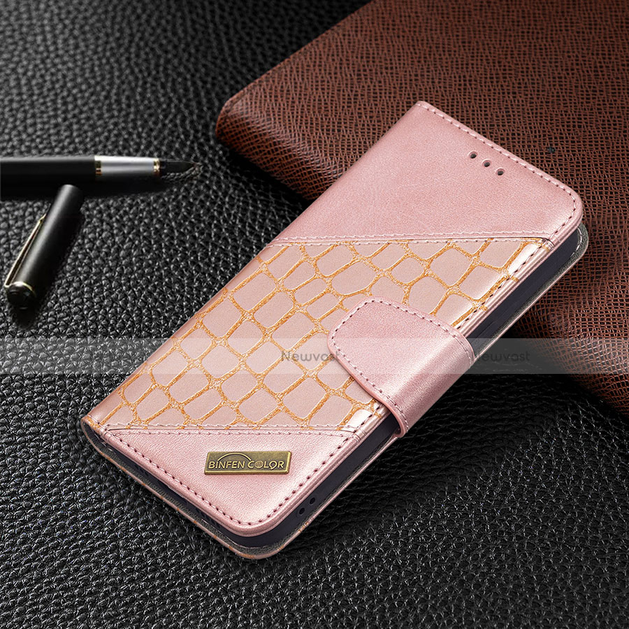 Leather Case Stands Fashionable Pattern Flip Cover L05 Holder for Apple iPhone 13 Rose Gold