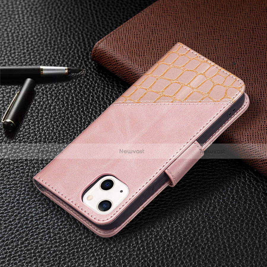 Leather Case Stands Fashionable Pattern Flip Cover L05 Holder for Apple iPhone 13 Rose Gold