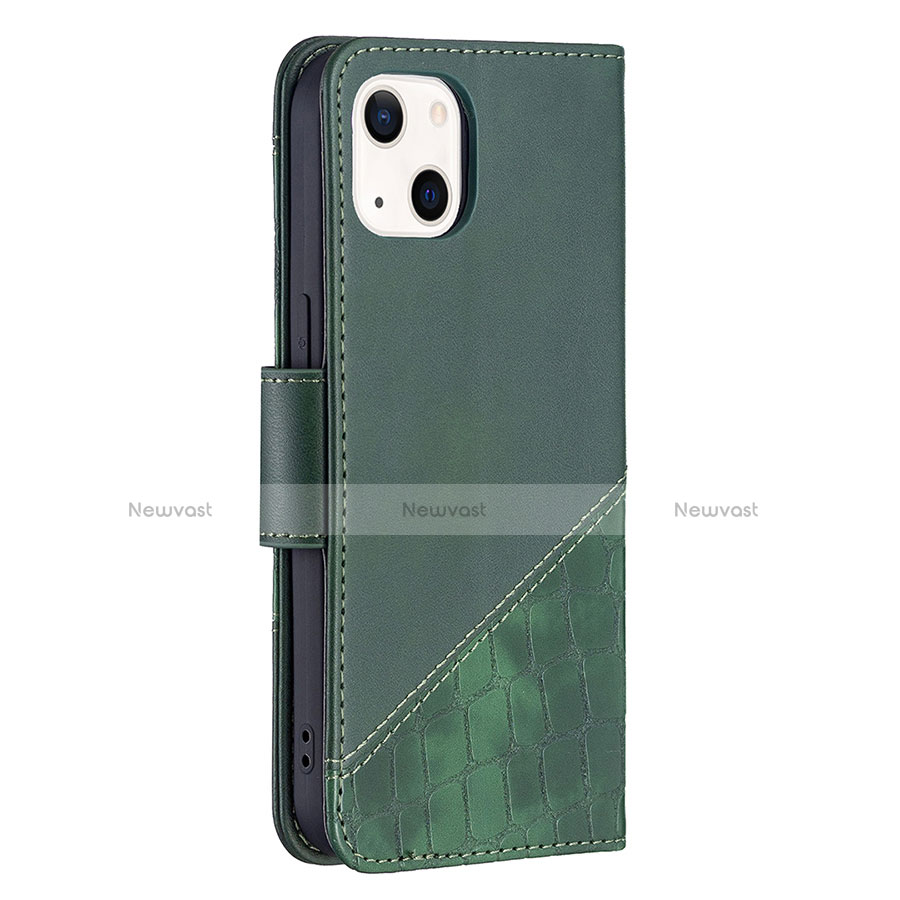 Leather Case Stands Fashionable Pattern Flip Cover L05 Holder for Apple iPhone 14 Green