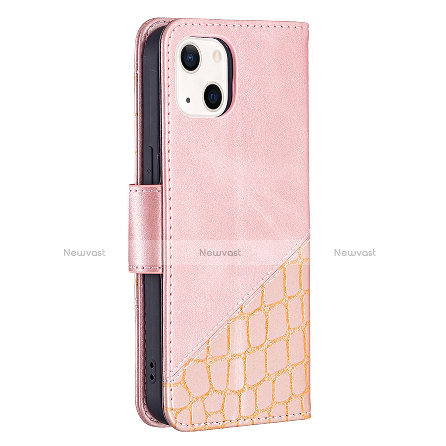 Leather Case Stands Fashionable Pattern Flip Cover L05 Holder for Apple iPhone 14 Plus Rose Gold