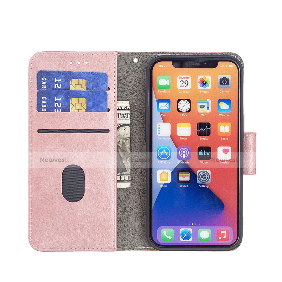 Leather Case Stands Fashionable Pattern Flip Cover L05 Holder for Apple iPhone 14 Plus Rose Gold