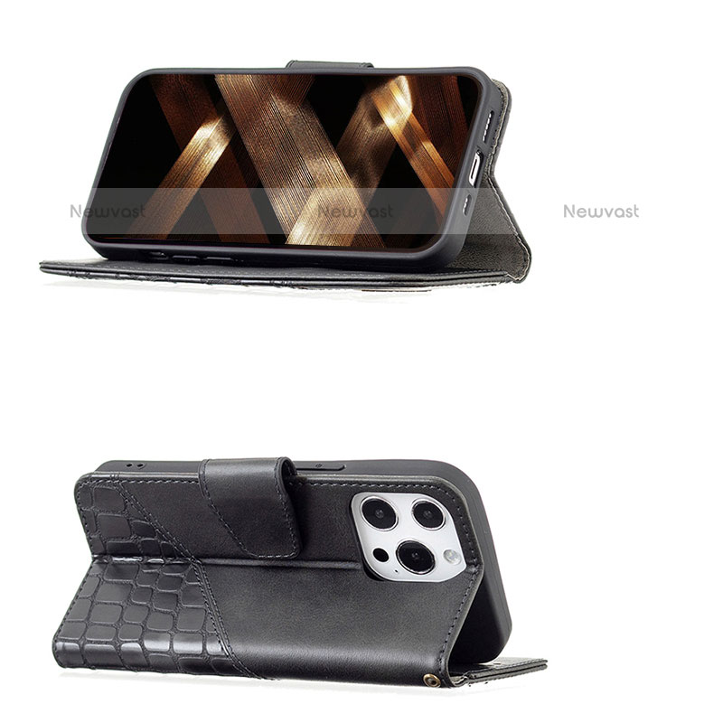 Leather Case Stands Fashionable Pattern Flip Cover L05 Holder for Apple iPhone 14 Pro Black