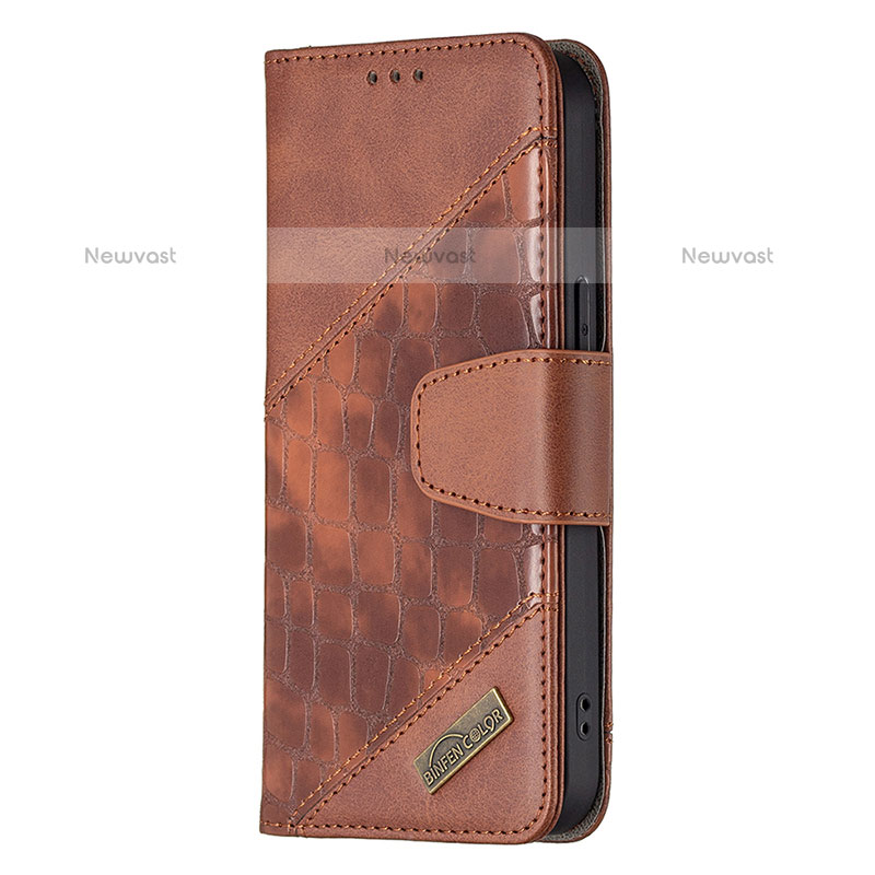 Leather Case Stands Fashionable Pattern Flip Cover L05 Holder for Apple iPhone 14 Pro Brown