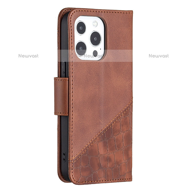 Leather Case Stands Fashionable Pattern Flip Cover L05 Holder for Apple iPhone 14 Pro Brown