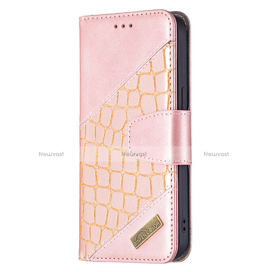 Leather Case Stands Fashionable Pattern Flip Cover L05 Holder for Apple iPhone 14 Rose Gold