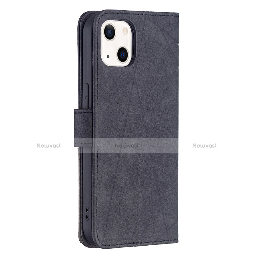 Leather Case Stands Fashionable Pattern Flip Cover L06 Holder for Apple iPhone 13 Black