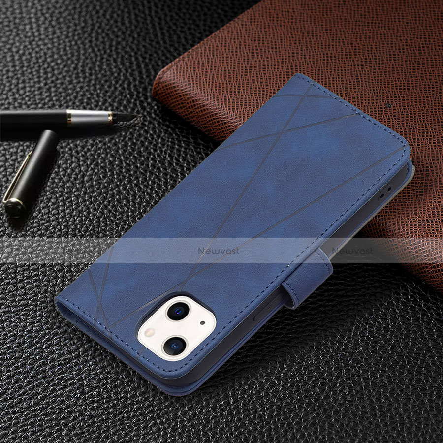 Leather Case Stands Fashionable Pattern Flip Cover L06 Holder for Apple iPhone 13 Blue