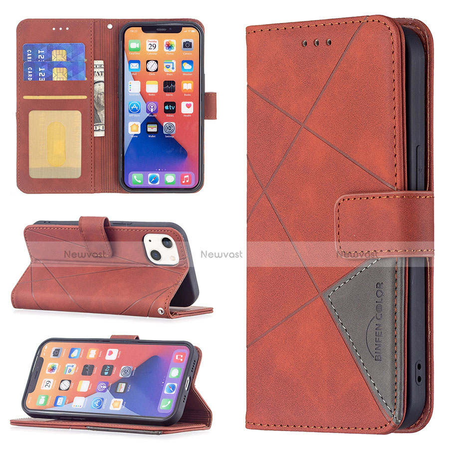 Leather Case Stands Fashionable Pattern Flip Cover L06 Holder for Apple iPhone 13 Brown