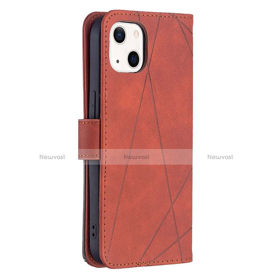 Leather Case Stands Fashionable Pattern Flip Cover L06 Holder for Apple iPhone 13 Brown
