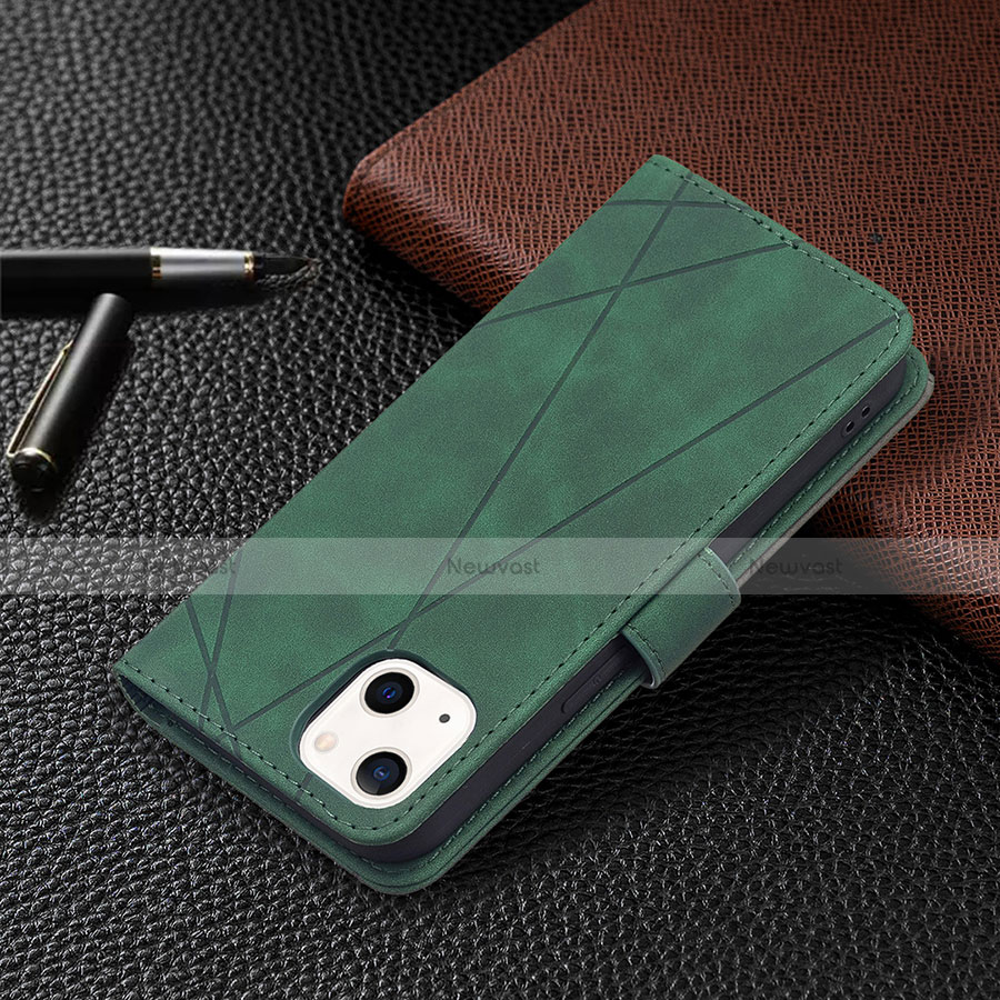 Leather Case Stands Fashionable Pattern Flip Cover L06 Holder for Apple iPhone 13 Green