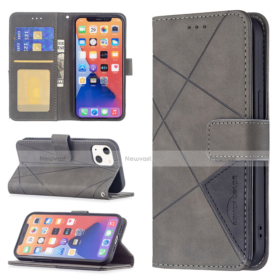 Leather Case Stands Fashionable Pattern Flip Cover L06 Holder for Apple iPhone 13 Mini Gray