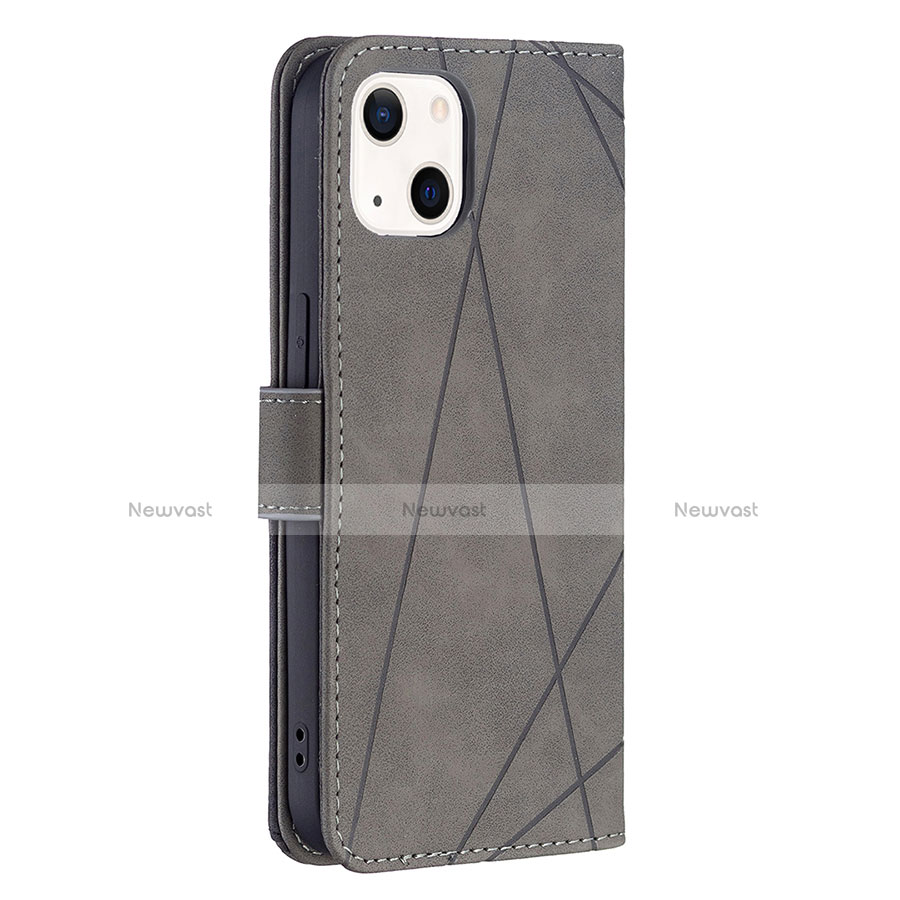 Leather Case Stands Fashionable Pattern Flip Cover L06 Holder for Apple iPhone 13 Mini Gray