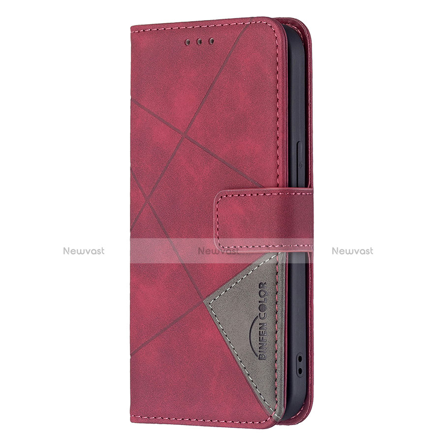 Leather Case Stands Fashionable Pattern Flip Cover L06 Holder for Apple iPhone 13 Mini Red