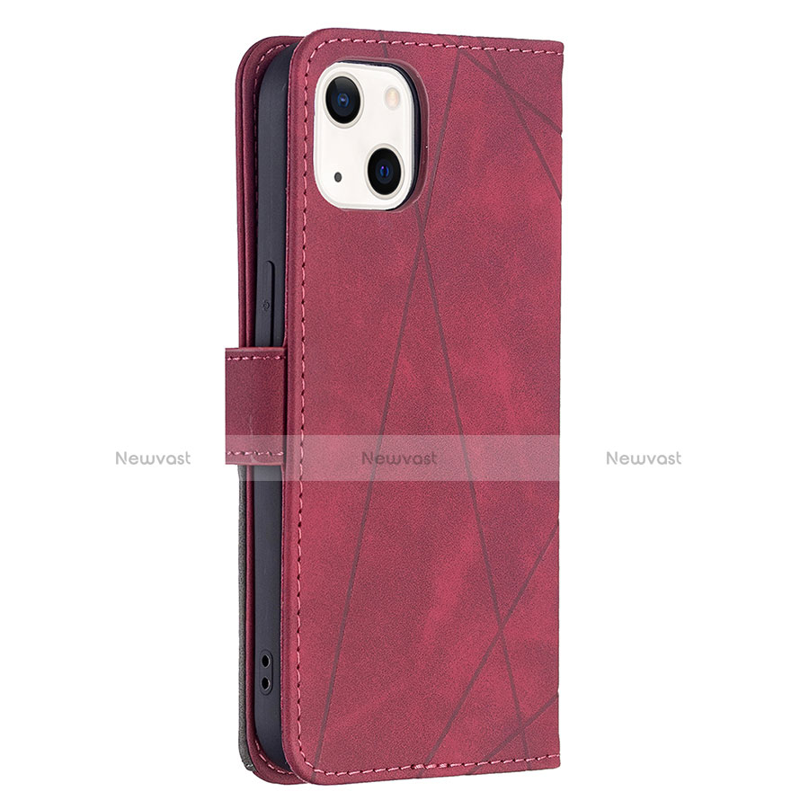 Leather Case Stands Fashionable Pattern Flip Cover L06 Holder for Apple iPhone 13 Red