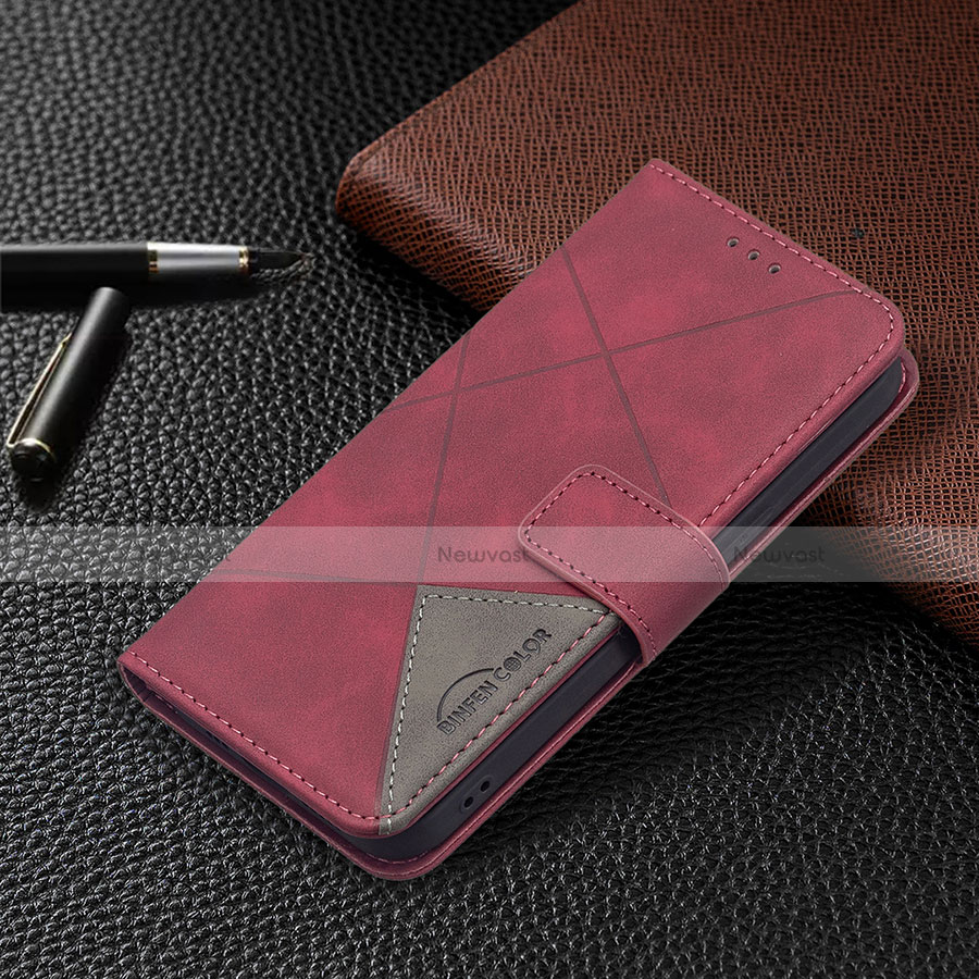 Leather Case Stands Fashionable Pattern Flip Cover L06 Holder for Apple iPhone 13 Red