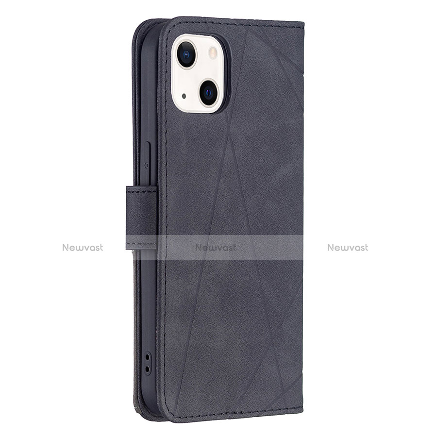 Leather Case Stands Fashionable Pattern Flip Cover L06 Holder for Apple iPhone 14 Black