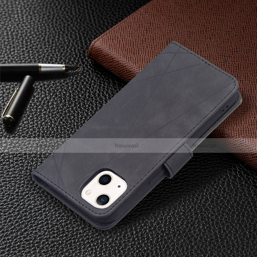 Leather Case Stands Fashionable Pattern Flip Cover L06 Holder for Apple iPhone 14 Black