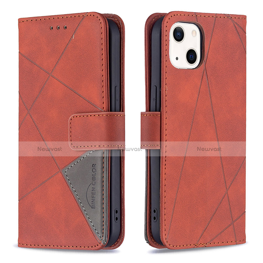 Leather Case Stands Fashionable Pattern Flip Cover L06 Holder for Apple iPhone 14 Brown
