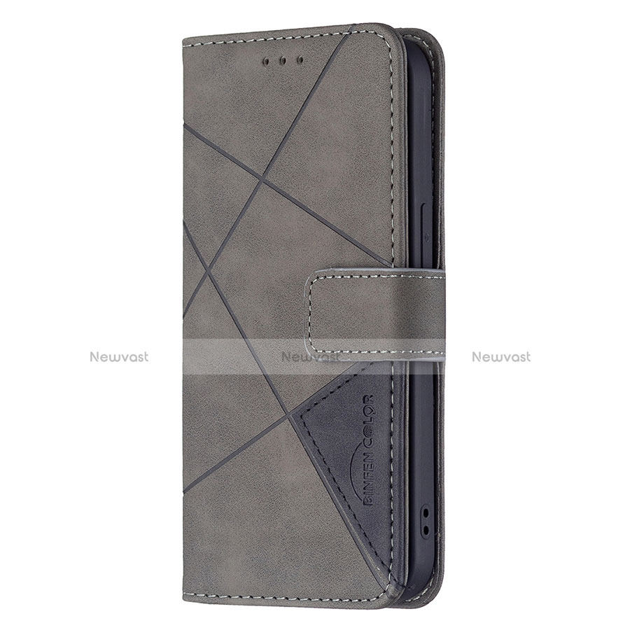 Leather Case Stands Fashionable Pattern Flip Cover L06 Holder for Apple iPhone 14 Gray