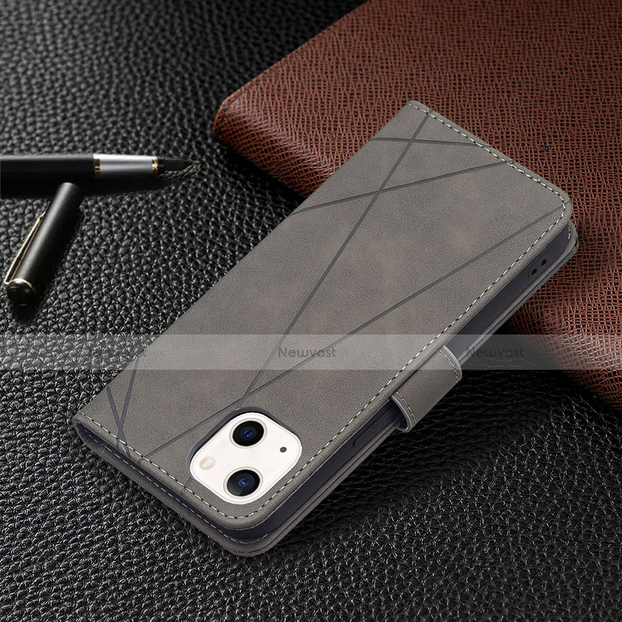 Leather Case Stands Fashionable Pattern Flip Cover L06 Holder for Apple iPhone 14 Gray