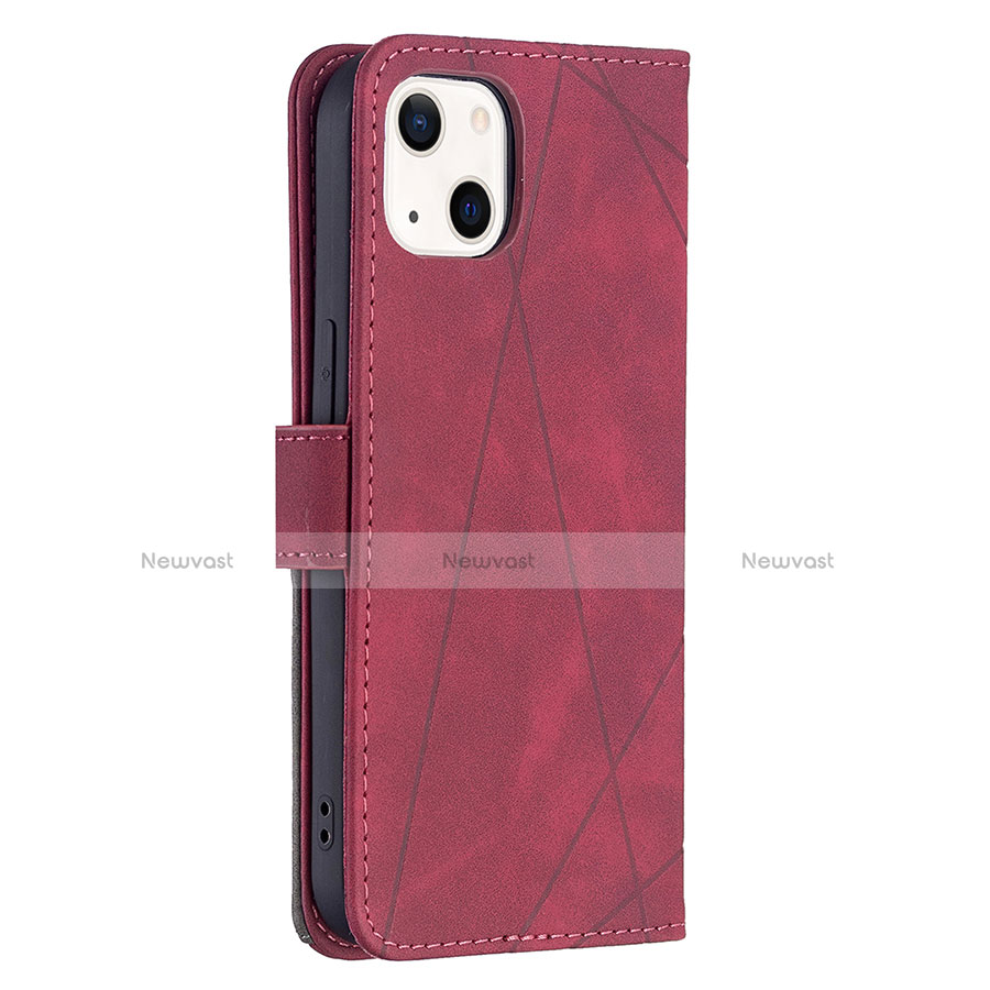 Leather Case Stands Fashionable Pattern Flip Cover L06 Holder for Apple iPhone 14 Plus Red