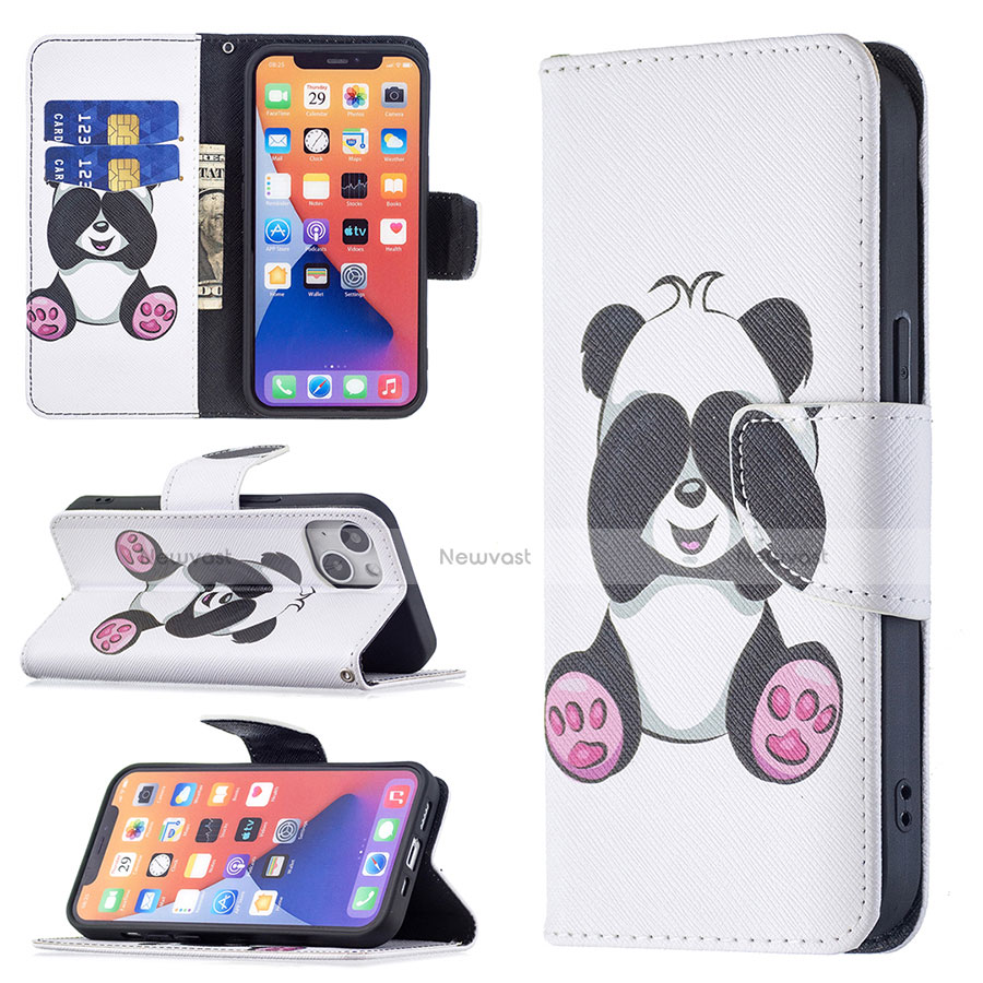 Leather Case Stands Fashionable Pattern Flip Cover L07 Holder for Apple iPhone 13 Mini White