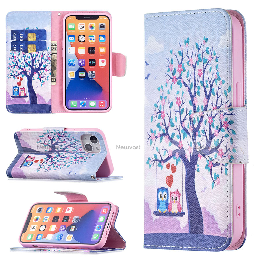 Leather Case Stands Fashionable Pattern Flip Cover L07 Holder for Apple iPhone 14 Mixed