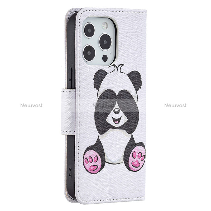 Leather Case Stands Fashionable Pattern Flip Cover L07 Holder for Apple iPhone 14 Pro Max White