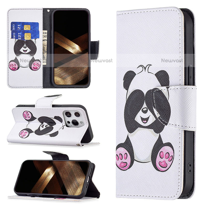 Leather Case Stands Fashionable Pattern Flip Cover L07 Holder for Apple iPhone 14 Pro White