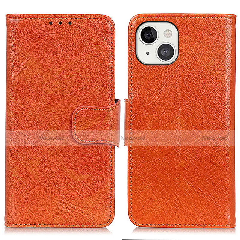 Leather Case Stands Flip Cover A02 Holder for Apple iPhone 13 Orange