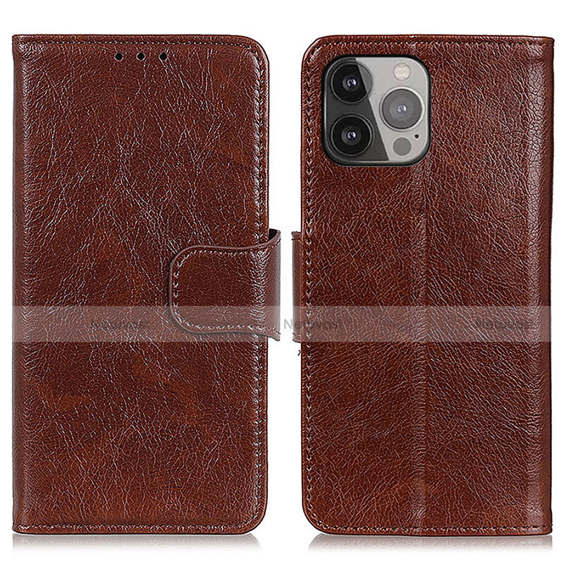 Leather Case Stands Flip Cover A02 Holder for Apple iPhone 14 Pro Max Brown