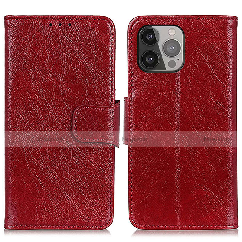 Leather Case Stands Flip Cover A02 Holder for Apple iPhone 14 Pro Red