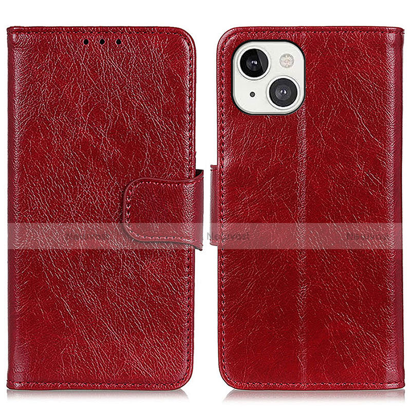 Leather Case Stands Flip Cover A02 Holder for Apple iPhone 14 Red