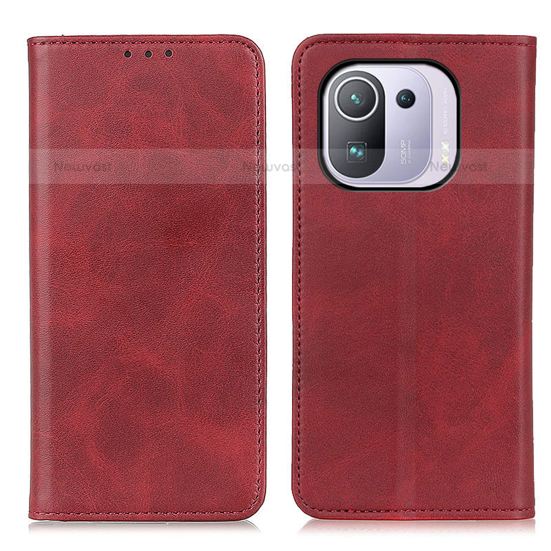 Leather Case Stands Flip Cover A02D Holder for Xiaomi Mi 11 Pro 5G Red