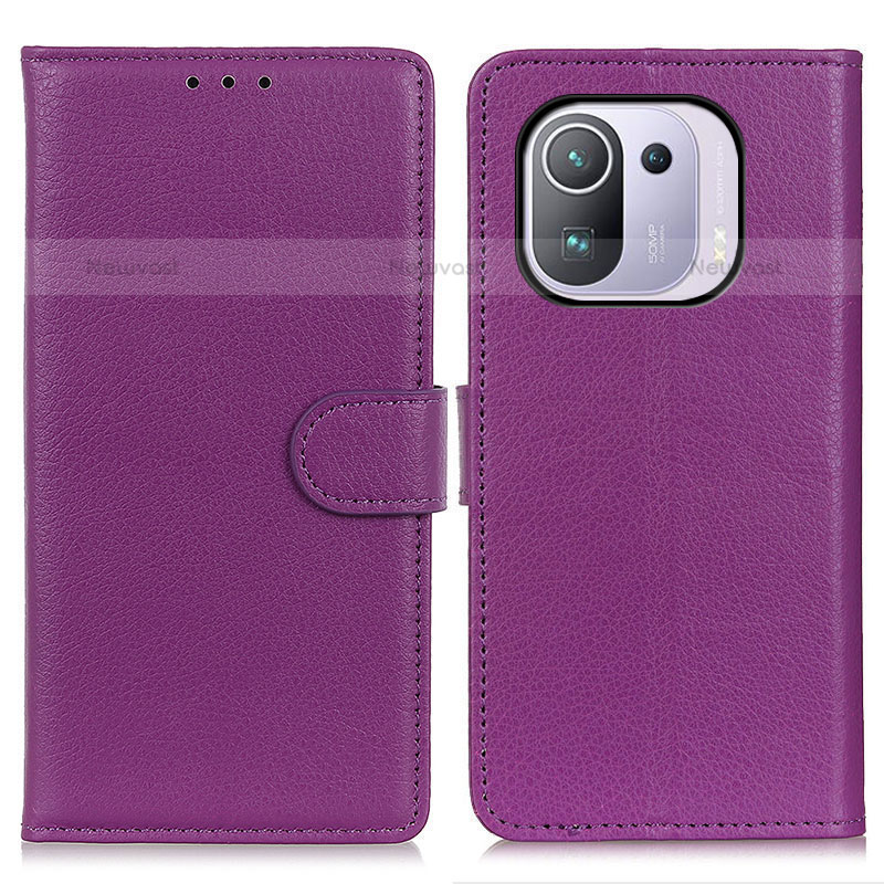 Leather Case Stands Flip Cover A03D Holder for Xiaomi Mi 11 Pro 5G Purple