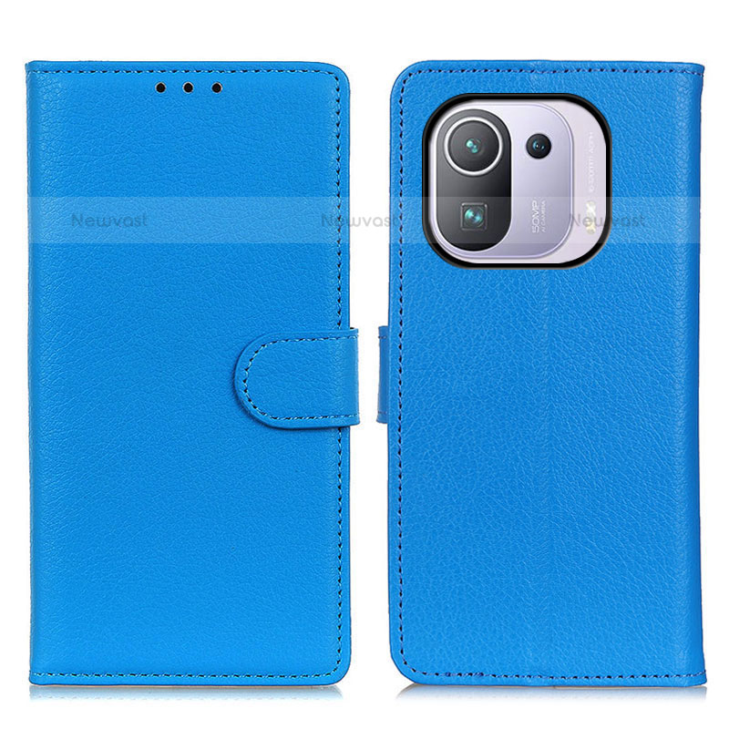 Leather Case Stands Flip Cover A03D Holder for Xiaomi Mi 11 Pro 5G Sky Blue