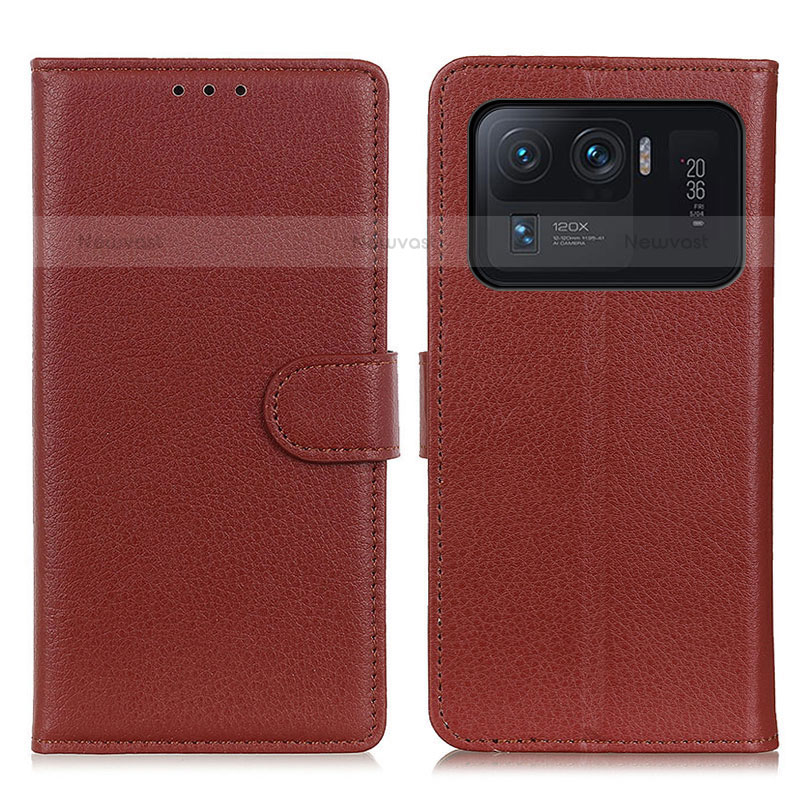 Leather Case Stands Flip Cover A03D Holder for Xiaomi Mi 11 Ultra 5G Brown