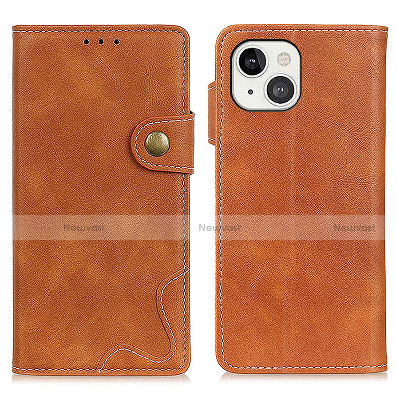 Leather Case Stands Flip Cover A06 Holder for Apple iPhone 13 Brown