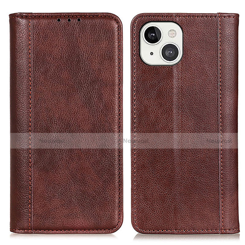Leather Case Stands Flip Cover A08 Holder for Apple iPhone 14 Plus Brown