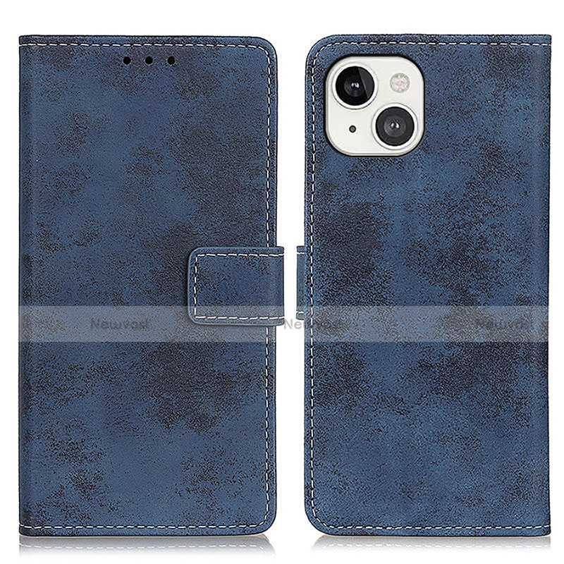 Leather Case Stands Flip Cover A10 Holder for Apple iPhone 14 Blue