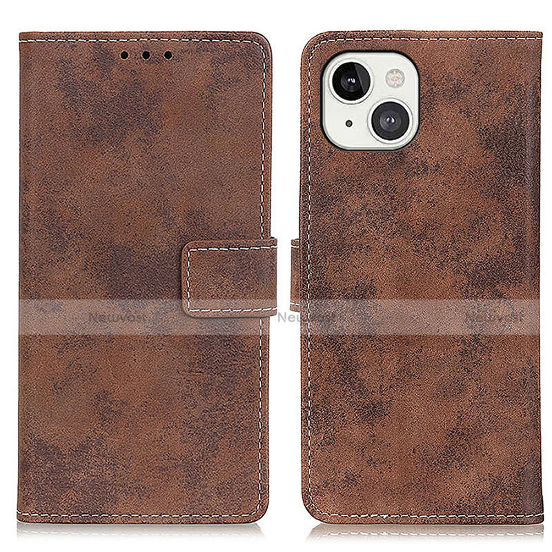 Leather Case Stands Flip Cover A10 Holder for Apple iPhone 14 Brown