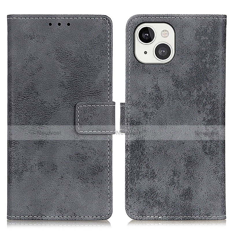 Leather Case Stands Flip Cover A10 Holder for Apple iPhone 14 Plus Gray
