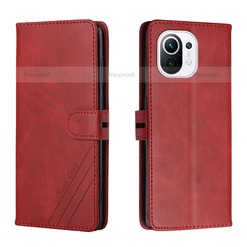 Leather Case Stands Flip Cover C03 Holder for Xiaomi Mi 11 5G Red